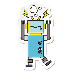 sticker of a cute cartoon crying robot