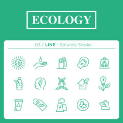 set of ecology icons in line	