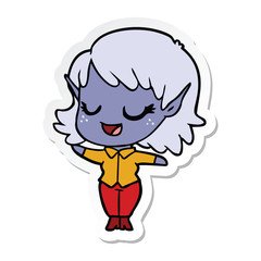 sticker of a happy cartoon elf girl