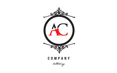 AC A C red white black decorative monogram alphabet letter logo combination icon design