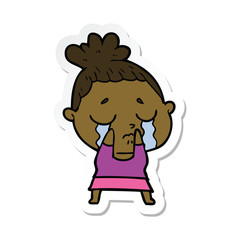 sticker of a cartoon crying woman