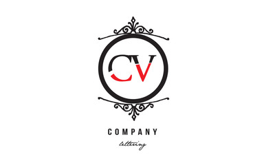 CV C V red white black decorative monogram alphabet letter logo combination icon design