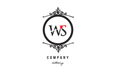 WS W S red white black decorative monogram alphabet letter logo combination icon design