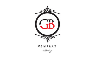 GB G B red white black decorative monogram alphabet letter logo combination icon design