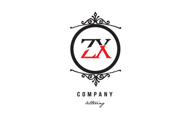 ZX Z X red white black decorative monogram alphabet letter logo combination icon design