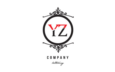 YZ Y Z red white black decorative monogram alphabet letter logo combination icon design