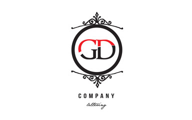 GD G D red white black decorative monogram alphabet letter logo combination icon design
