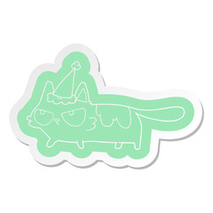 cartoon  sticker of a angry cat wearing santa hat