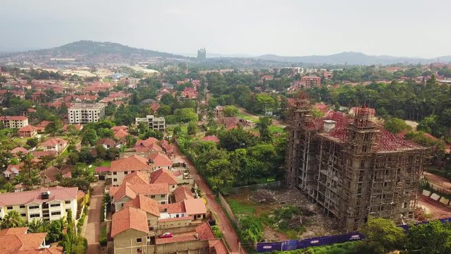 Aerial, historic building in Uganda