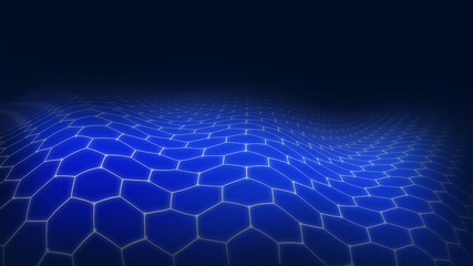 3D blue landscape futuristic hexagon, technology concept, big data