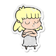 distressed sticker of a cartoon indifferent woman