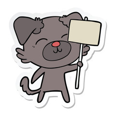 sticker of a cartoon dog with protest sign