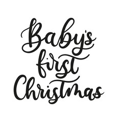 Baby's first Christmas lettering card for prints, textile, greeting cards. Christmas greeting card design for parents. Vector illustration
