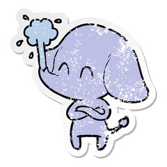distressed sticker of a cute cartoon elephant spouting water