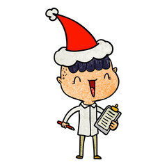 Obraz premium textured cartoon of a happy boy surprised wearing santa hat