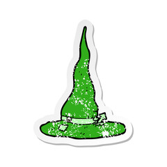 retro distressed sticker of a cartoon spooky witches hat