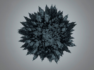 D rendered Illustration of a cartoon Planet filled entirely with urban buildings and skyscrapers