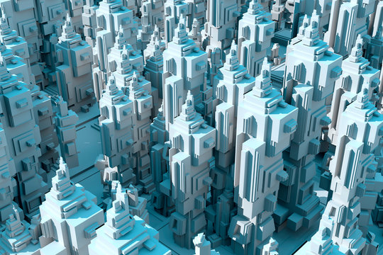 D Rendered Illustration, Abstract conceptual render of an endless futuristic city
