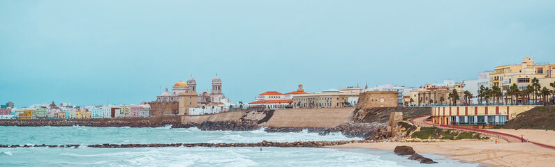 Fototapeta na wymiar Cadiz coastline panoramic view. Southwestern Spain