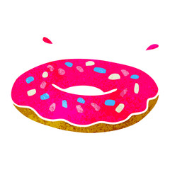 retro cartoon doodle of an iced ring donut