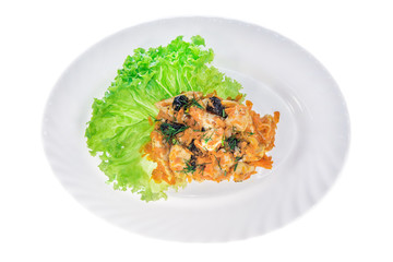  meat dish from the restaurant cutlet. isolated background. view from above. side view