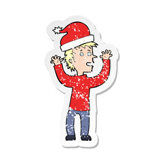 retro distressed sticker of a cartoon man ready for christmas
