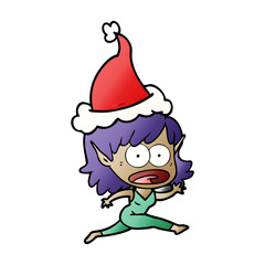 gradient cartoon of a shocked elf girl wearing santa hat