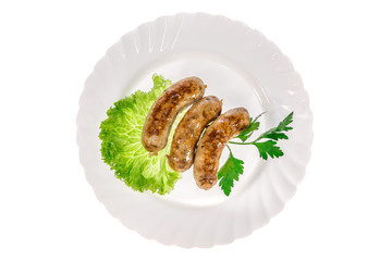  meat dish from the restaurant cutlet. isolated background. view from above. side view