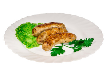  meat dish from the restaurant cutlet. isolated background. view from above. side view