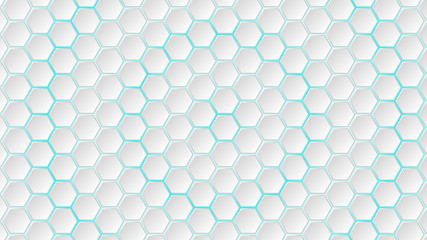 Abstract background of white hexagon tiles with light blue gaps between them
