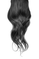 Long wavy black hair on white background