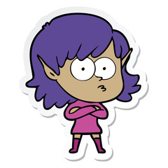 sticker of a cartoon elf girl staring