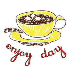 beautiful day with a yellow cup of cocoa or coffee