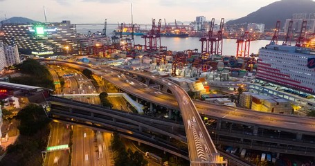 Timelapse of Kwai Tsing Container Terminals in Hong Kong at night