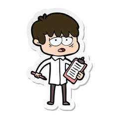 sticker of a cartoon exhausted boy