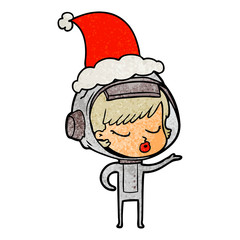textured cartoon of a pretty astronaut girl wearing santa hat