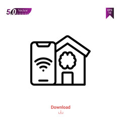 smart-home icon isolated on white background. Line pictogram. Graphic design, mobile application, artificial intelligence icons, user interface. Editable stroke. EPS10 format vector illustration