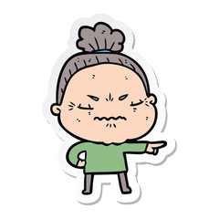 sticker of a cartoon annoyed old lady