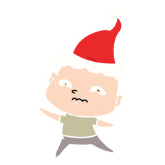 flat color illustration of a nervous man wearing santa hat
