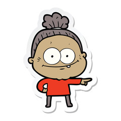 sticker of a cartoon happy old woman