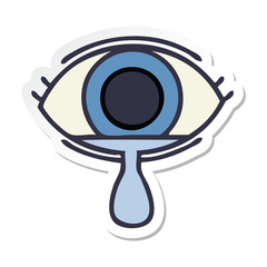 sticker of a cute cartoon crying eye