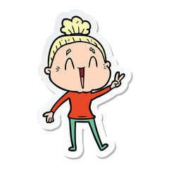 sticker of a cartoon happy old lady