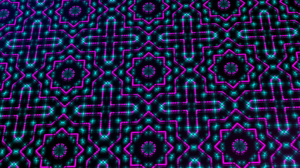 Animated light shinning pink and blue dots and stars shapes. bright shinning colored dots and stars with 3D camera movement. Abstract background with neon and stars and dots effect.