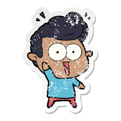 distressed sticker of a cartoon staring man