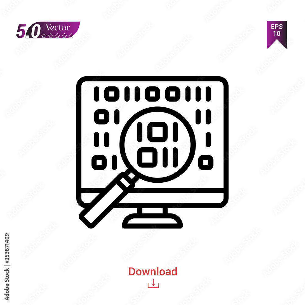 Poster binary-code icon isolated on white background. line pictogram. graphic design, mobile application, a