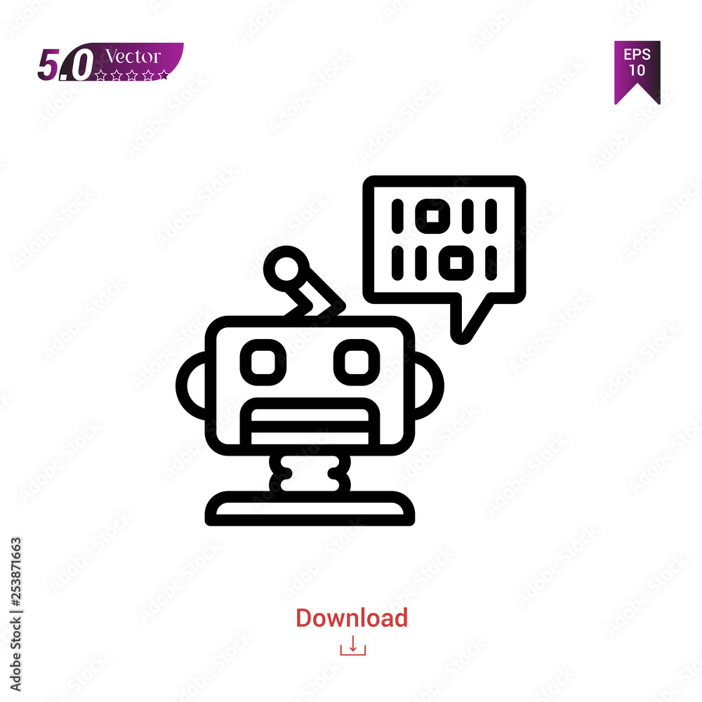 Poster Outline robot icon isolated on white background. Line pictogram. Graphic design, mobile application, artificial intelligence icons, user interface. Editable stroke. EPS10 format vector illustration