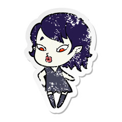 distressed sticker of a cute cartoon vampire girl