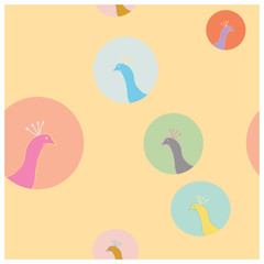 Round shape with peacock illustration endless pattern.