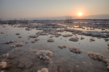 Dead Sea, Ein Bokek, Israel - February 18: Sunrise at the Dead Sea of Ein Bokek Dead Sea, Israel 