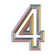 Chrome font with colorful reflections Number 4 FOUR 3D